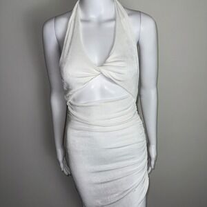Micas White Halter Mini Dress Cutout Ruched Bodycon Party Clubwear Size M